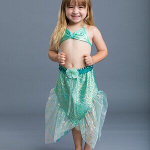 Alyssa Aqua Mermaid Tail V-Shaped Skirt + Bathing Suit Set - Kids/Toddler Sized